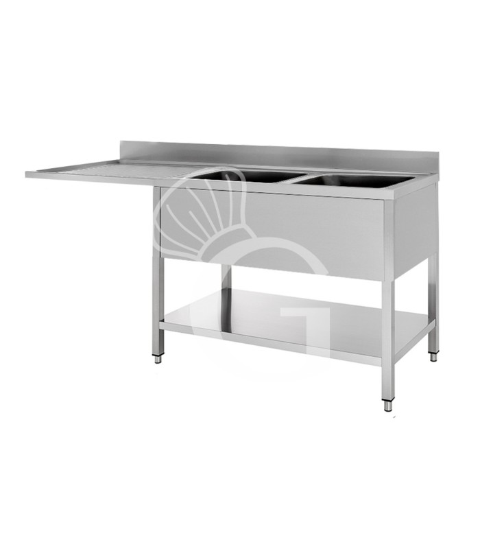 Lavello con vano lavastoviglie, 2 vasche, 1 gocciolatoio, misure 1600x600mm