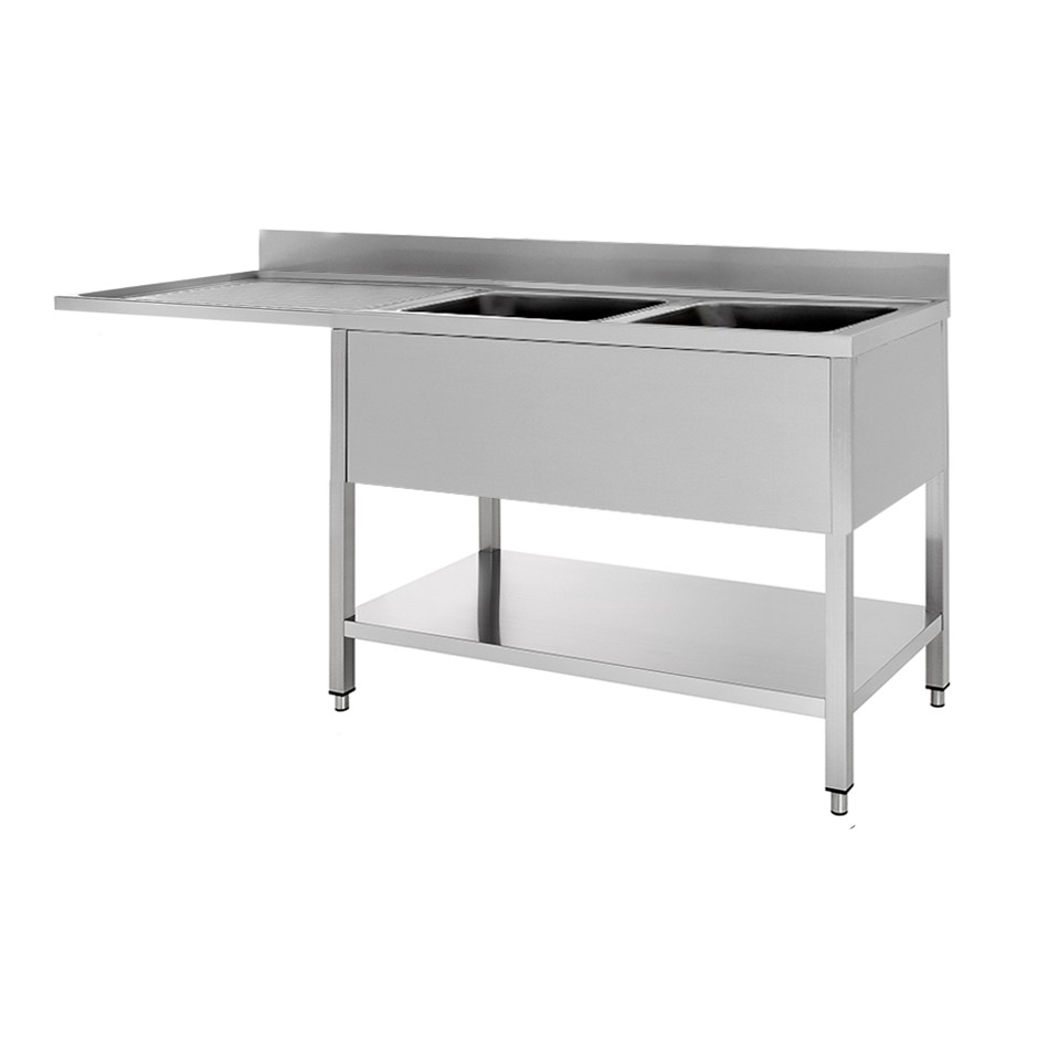Lavello con vano lavastoviglie, 2 vasche, 1 gocciolatoio, misure 1600x600mm