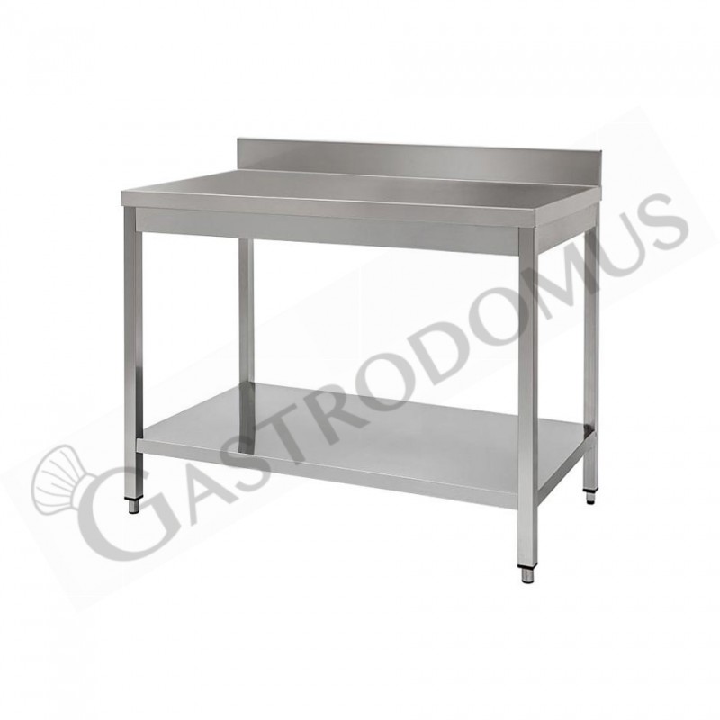 Tavolo in acciaio inox con 1 ripiano e alzatina, misure 1000x600mm Tavolo in acciaio inox con 1 ripiano e alzatina, misure 1000x600mm