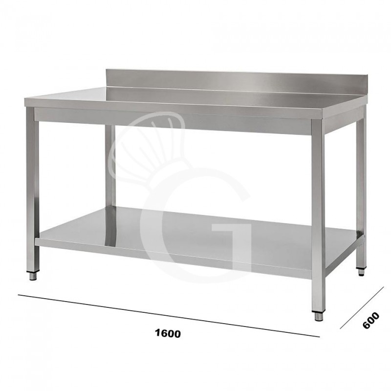 Tavolo in acciaio inox con alzatina 1600x600 per cucina