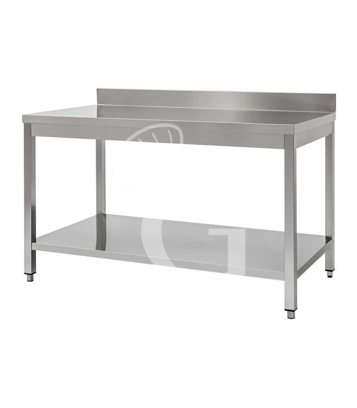 Tavolo in acciaio inox con 1 ripiano e alzatina, misure 1700x700mm