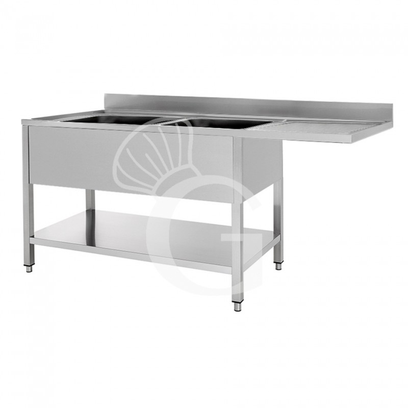 Lavello con vano lavastoviglie, 2 vasche, 1 gocciolatoio, misure 1800x700mm