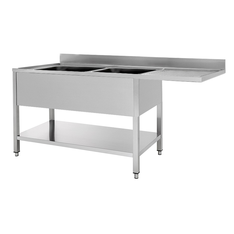Lavello con vano lavastoviglie, 2 vasche, 1 gocciolatoio, misure 1800x700mm