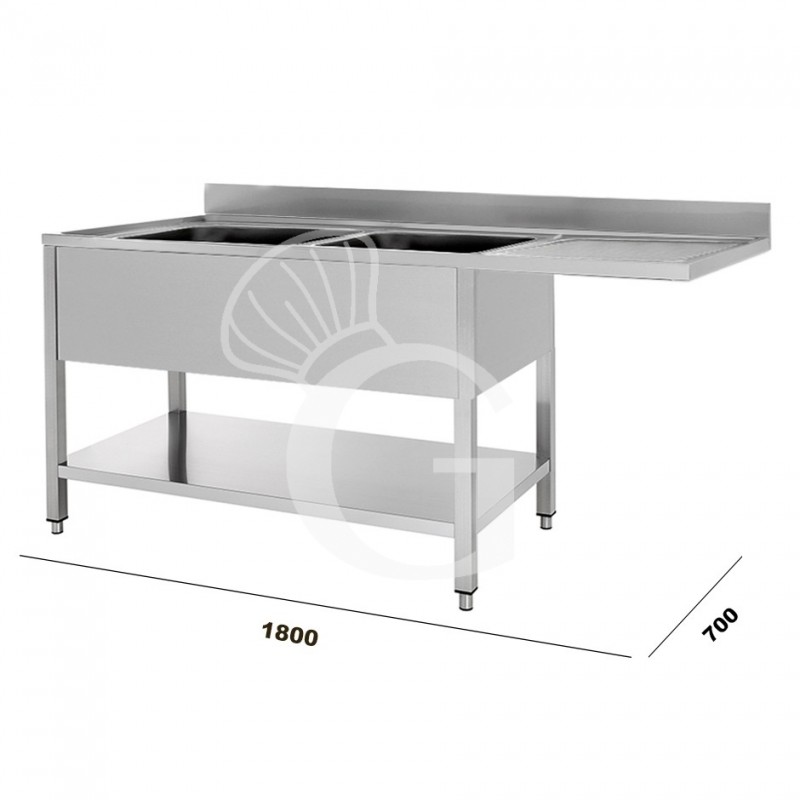 Lavello con vano lavastoviglie, 2 vasche, 1 gocciolatoio, mis.1800x700mm