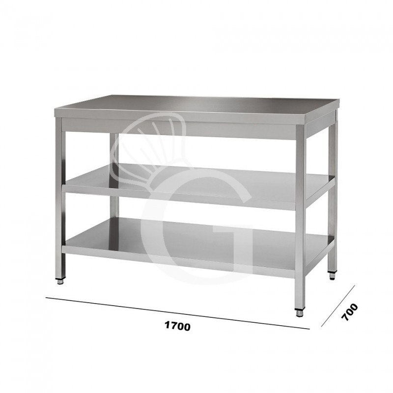 Tavolo in acciaio inox con 2 ripiani, misure 1700x700mm