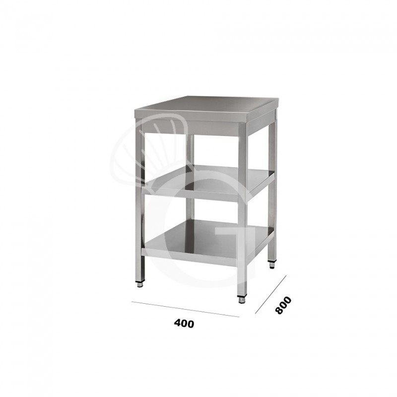 Tavolo in acciaio inox con 2 ripiani, misure 400x800mm
