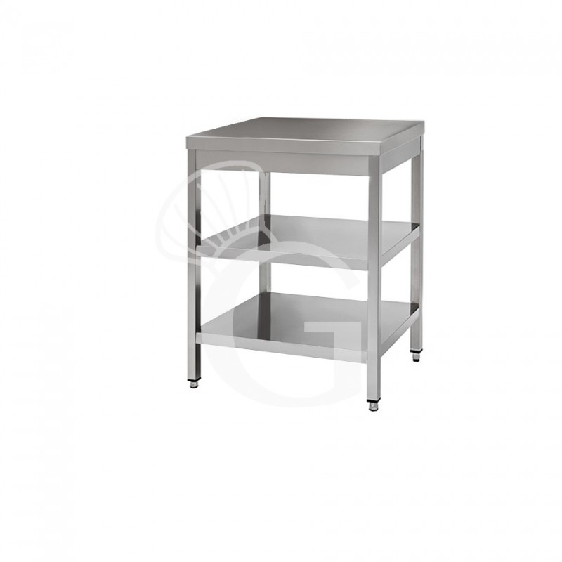 Tavolo in acciaio inox con 2 ripiani, misure 600x800mm Tavolo in acciaio inox con 2 ripiani, misure 600x800mm