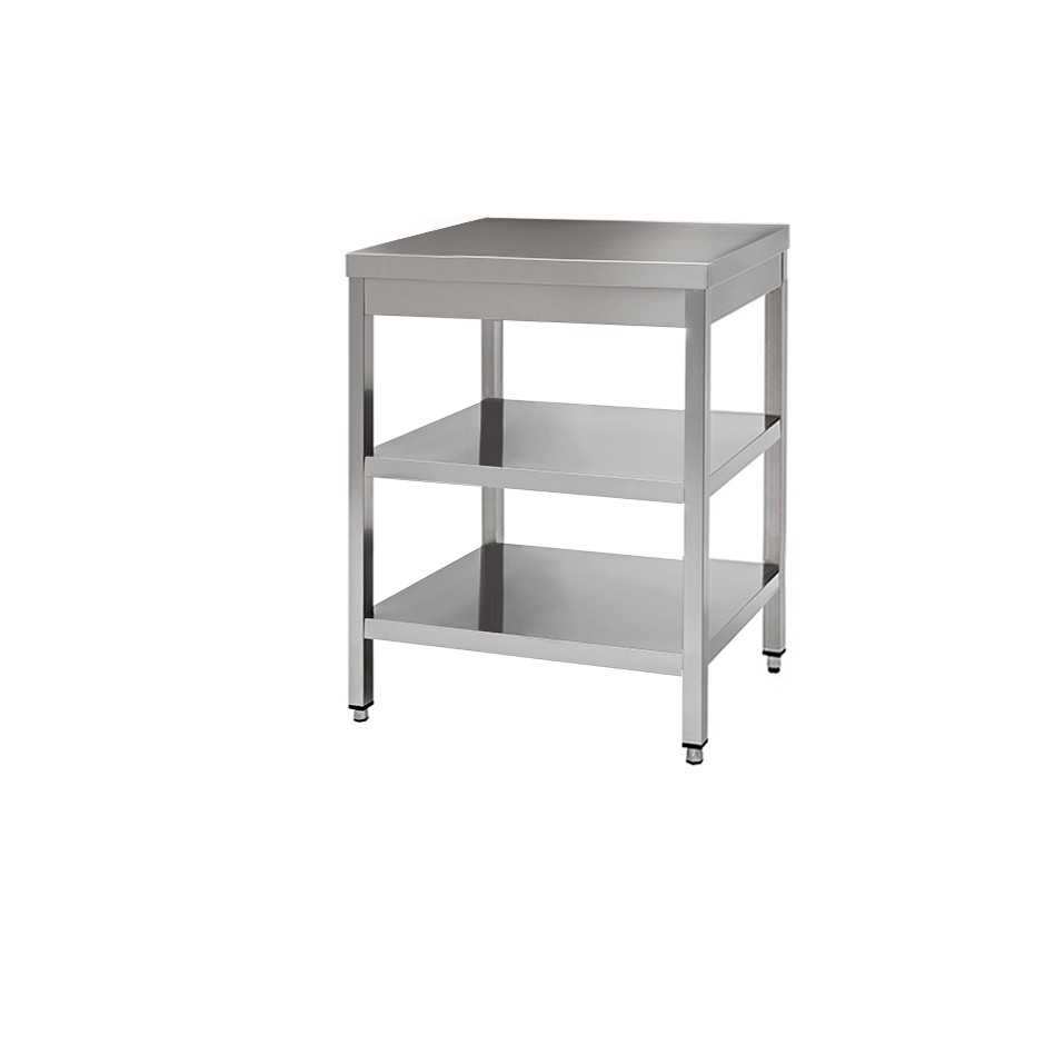 Tavolo in acciaio inox con 2 ripiani, misure 600x800mm