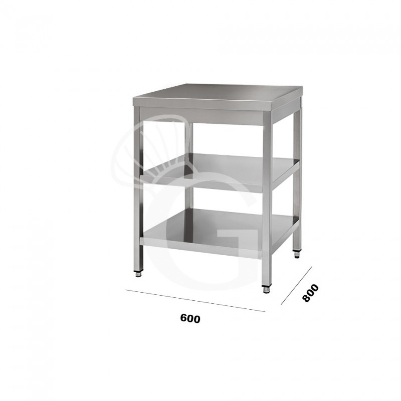 Tavolo in acciaio inox con 2 ripiani, misure 600x800mm