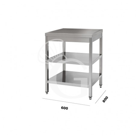 Tavolo in acciaio inox con 2 ripiani, misure 600x800mm Tavolo in acciaio inox con 2 ripiani, misure 600x800mm