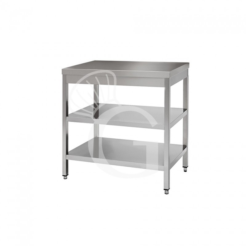 Tavolo in acciaio inox con 2 ripiani, misure 700x800mm Tavolo in acciaio inox con 2 ripiani, misure 700x800mm