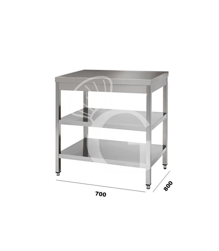 Tavolo in acciaio inox con 2 ripiani, misure 700x800mm