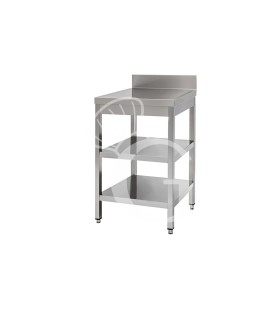 Tavolo in acciaio inox con 2 ripiani, alzatina misure 400x800mm