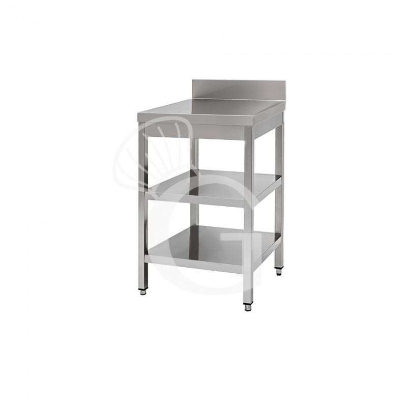 Tavolo in acciaio inox con 2 ripiani, alzatina misure 400x800mm Tavolo in acciaio inox con 2 ripiani, alzatina misure 400x800mm