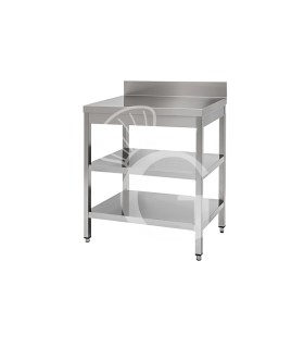 Tavolo in acciaio inox con 2 ripiani, alzatina misure 600x800mm