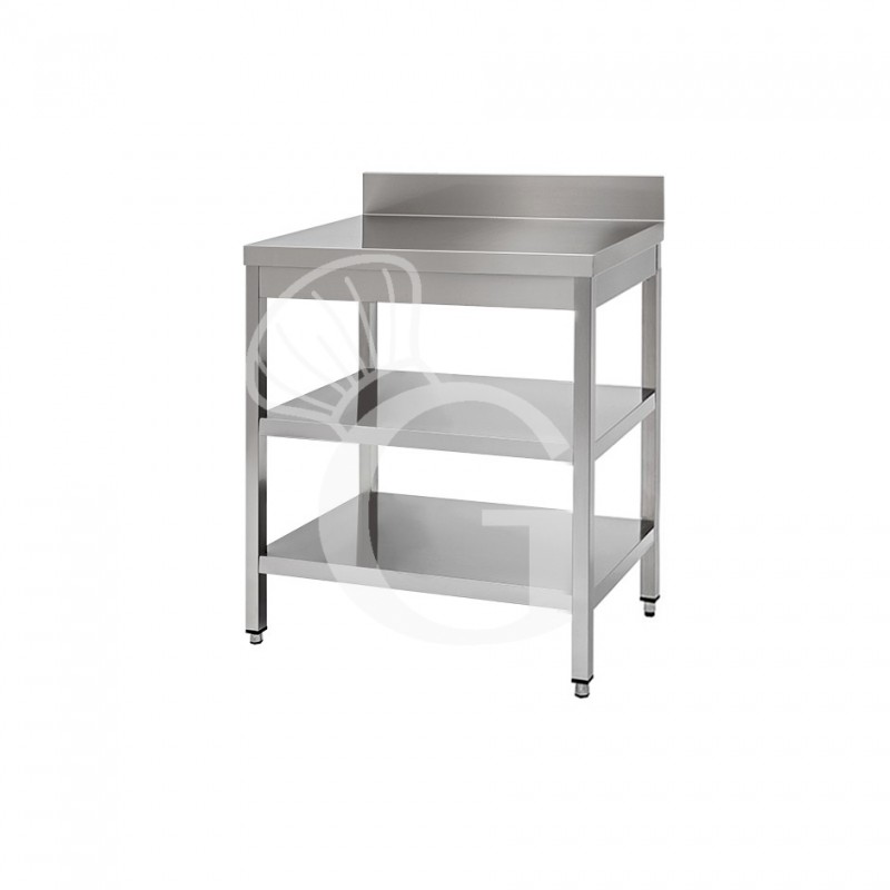 Tavolo in acciaio inox con 2 ripiani, alzatina misure 600x800mm
