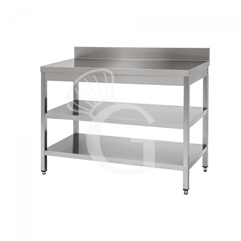 Tavolo in acciaio inox con 2 ripiani, alzatina misure 1600x800mm Tavolo in acciaio inox con 2 ripiani, alzatina misure 1600x800mm