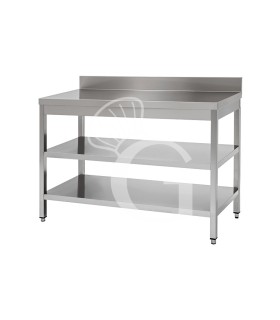 Tavolo in acciaio inox con 2 ripiani, alzatina misure 1700x800mm