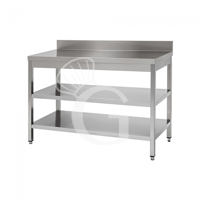 Tavolo in acciaio inox con 2 ripiani, alzatina misure 1700x800mm Tavolo in acciaio inox con 2 ripiani, alzatina misure 1700x800mm