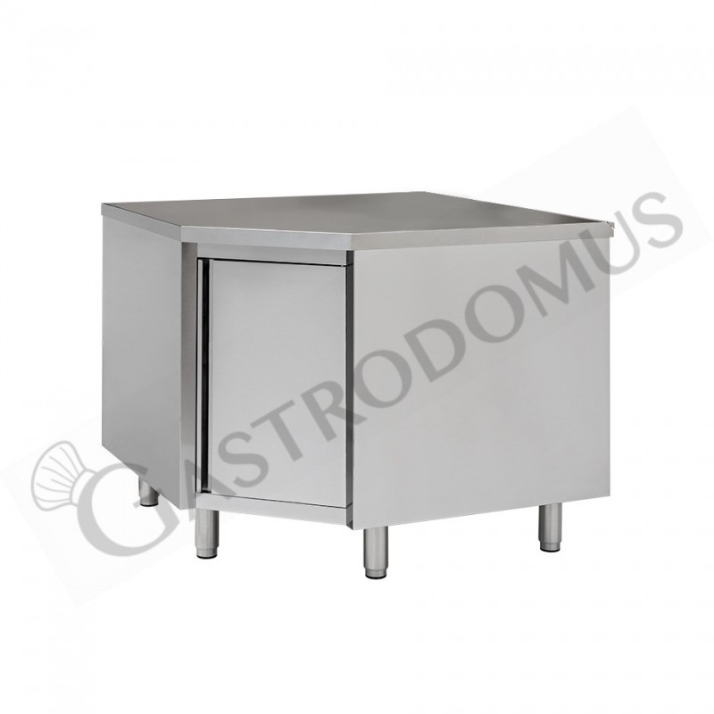 Tavolo armadiato ad angolo in inox con porta battente, profondità 600mm Tavolo armadiato ad angolo in inox con porta battente, profondità 600mm