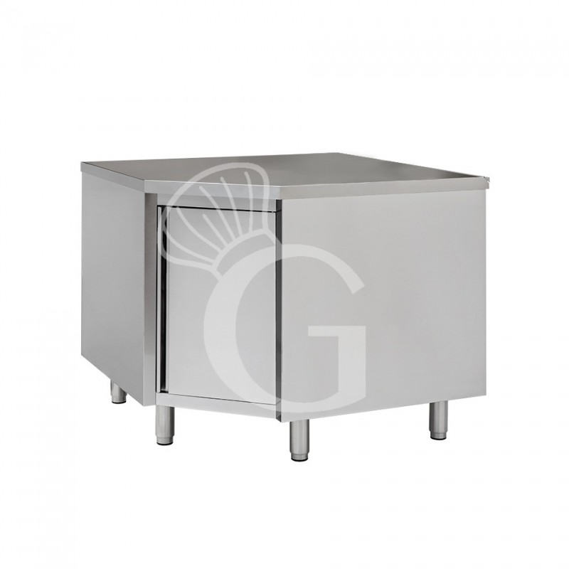 Tavolo armadiato ad angolo in inox con porta battente, profondità 700mm Tavolo armadiato ad angolo in inox con porta battente, profondità 700mm