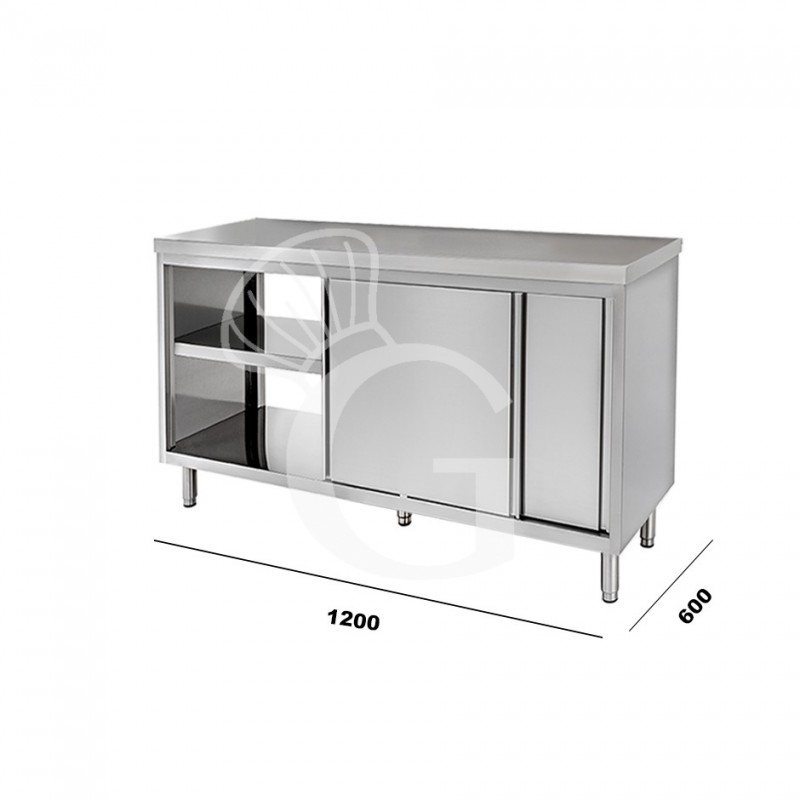 Tavolo armadiato passante in inox, mis.1200x600, per catering