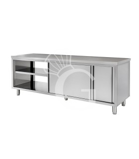 Tavolo armadiato passante in inox, misure 2000x600mm