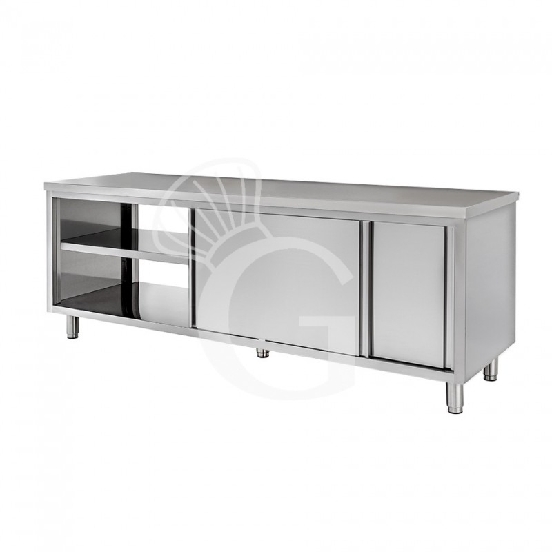 Tavolo armadiato passante in inox, misure 2000x600mm