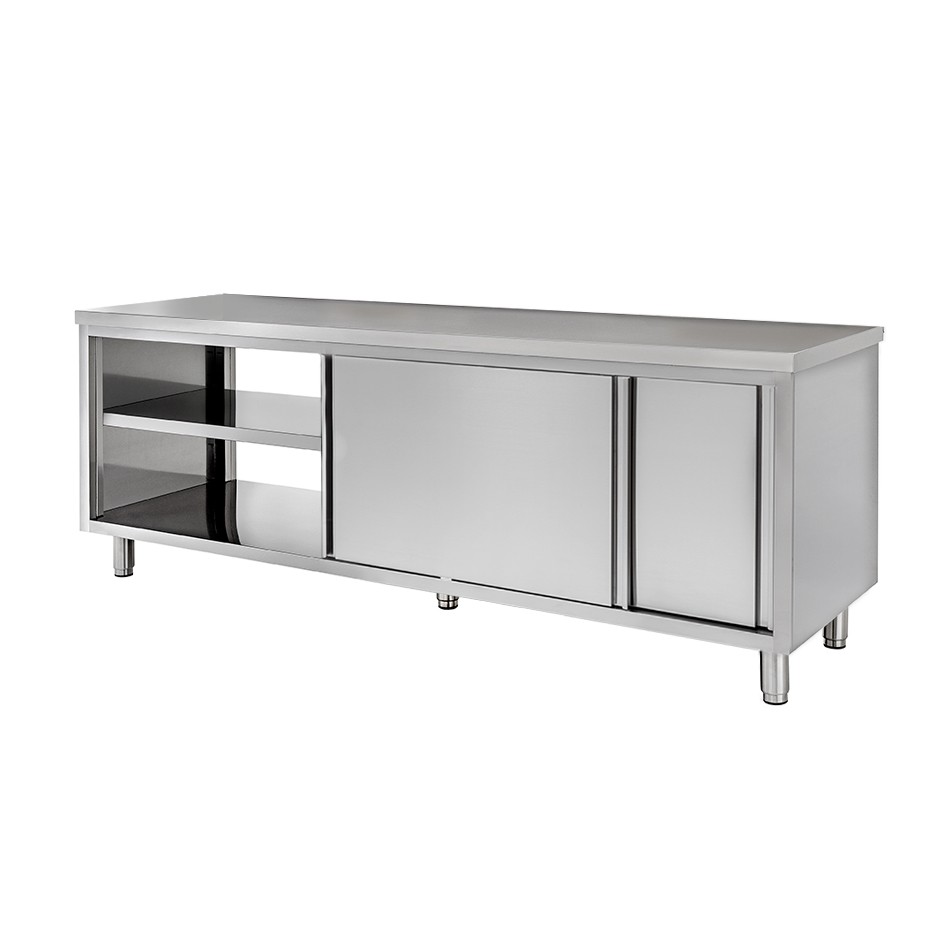 Tavolo armadiato passante in inox, misure 2000x600mm