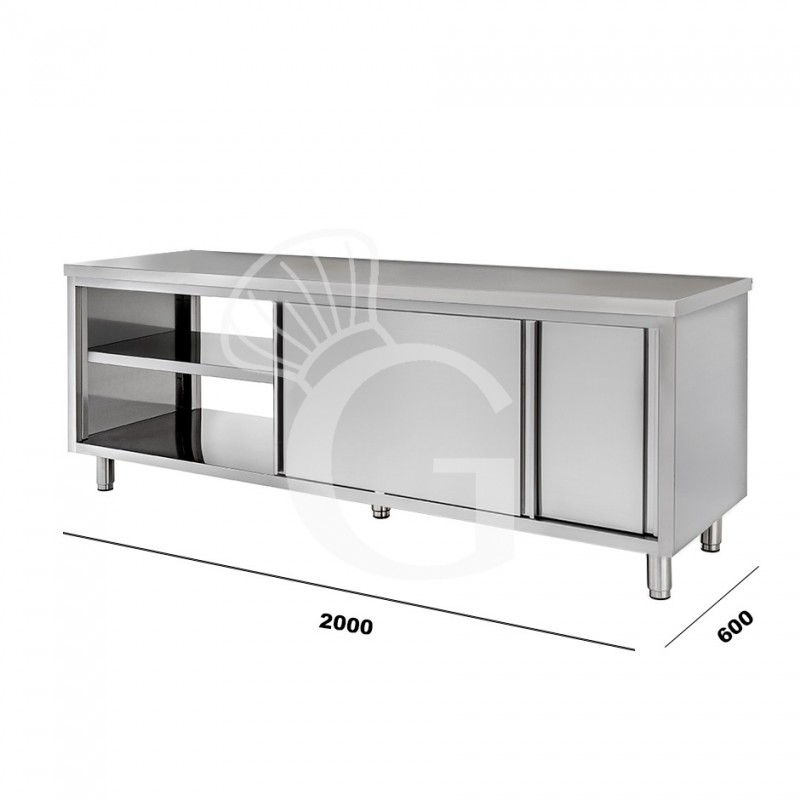 Tavolo armadiato passante in inox, mis.2000x600, per catering