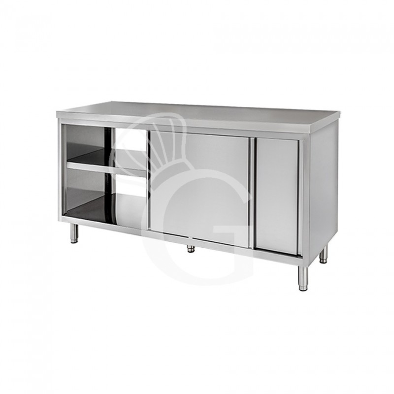 Tavolo armadiato passante in inox, misure 1400x700mm