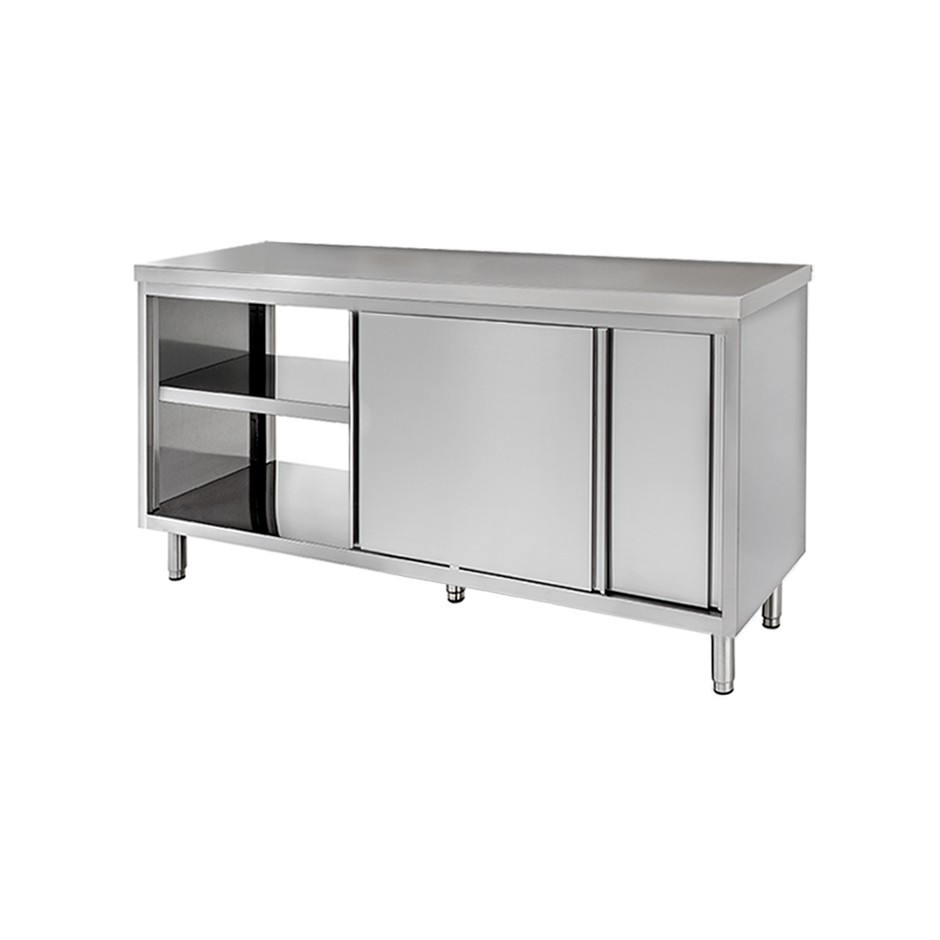 Tavolo armadiato passante in inox, misure 1400x700mm