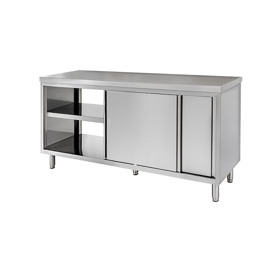 Tavolo armadiato passante in inox, misure 1500x700mm