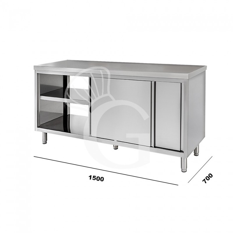 Tavolo armadiato passante in inox, mis.1500x700, per catering