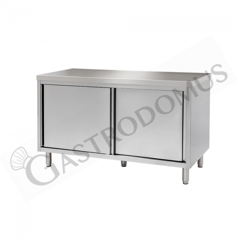 Tavolo armadiato in inox 2 porte scorrevoli, misure 1300x700mm Tavolo armadiato in inox 2 porte scorrevoli, misure 1300x700mm