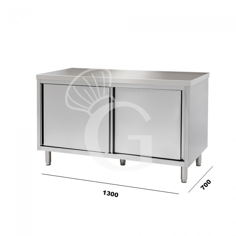 Tavolo armadiato in inox 2 porte scorrevoli mis.1300x700