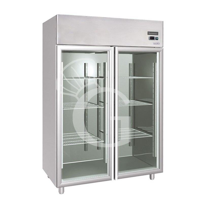 Armadio refrigerato in inox 2 porte vetro ventilato capacità 1200 Lt e temperatura 0°/+10°C