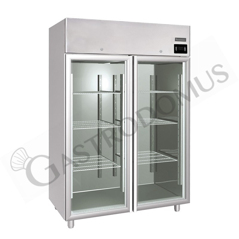 Armadio refrigerato ventilato capacità 1400 LT e temperatura -2°C/+10°C con 2 porte vetro