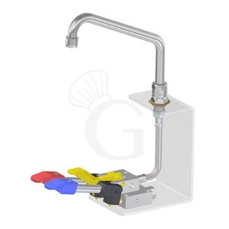 Rubinetto miscelatore a doppio pedale Euro con leva di sblocco e basetta esagonale - 300 x 190 mm Rubinetto miscelatore a doppio pedale Euro con leva di sblocco e basetta esagonale - 300 x 190 mm
