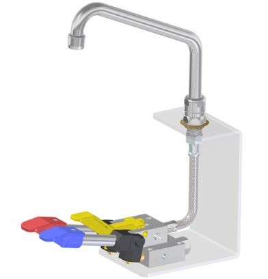 Rubinetto miscelatore a doppio pedale Euro con leva di sblocco e basetta esagonale - 300 x 190 mm