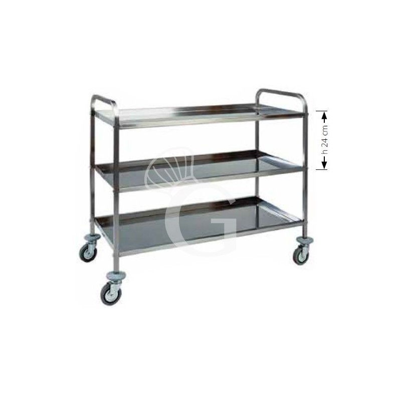 Carrello di servizio 3 piani con struttura in acciaio inox L 1110 mm x P 570 mm x H 960 mm