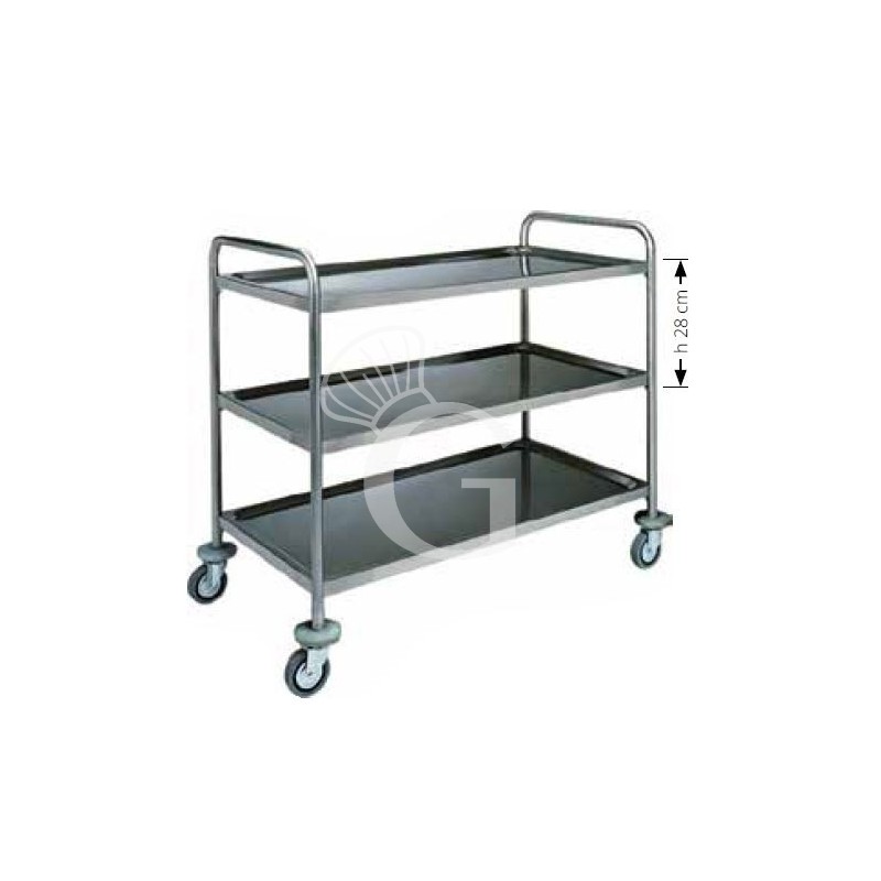 Carrello di servizio 3 piani con struttura tubolare in acciaio inox L 900 mm x P 600 mm x H 1040 mm