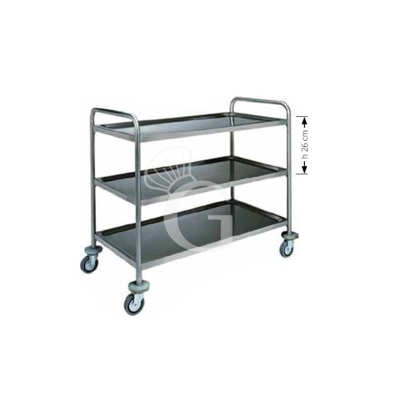 Carrello di servizio 3 piani con struttura tubolare in acciaio inox L 1280 mm x P 700 mm x H 1040 mm