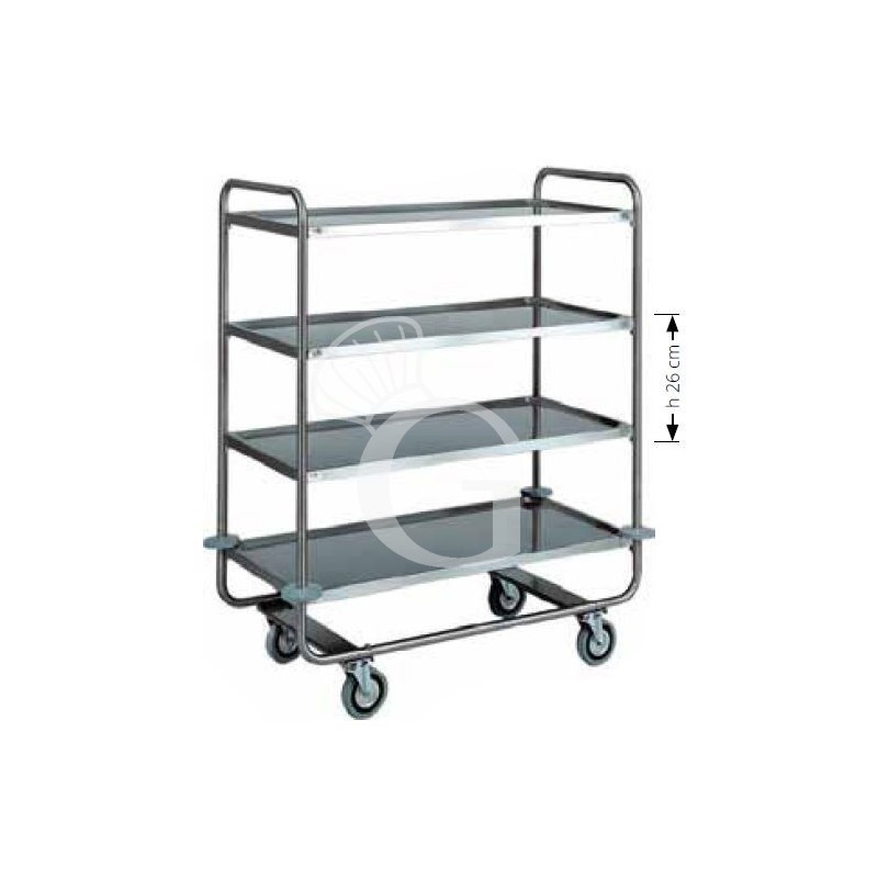 Carrello di servizio 4 piani in acciaio inox L 1100 mm x P 600 mm x H 1300 mm