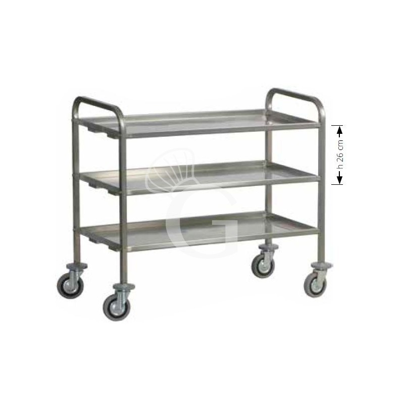 Carrello di servizio inox 3 piani per trasporto pesante L 1120 mm x P 670 mm x H 980 mm