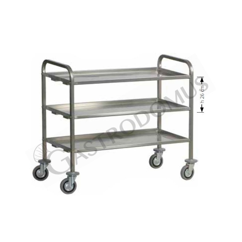 Carrello di servizio inox 3 piani per trasporto pesante L 920 mm x P 670 mm x H 980 mm