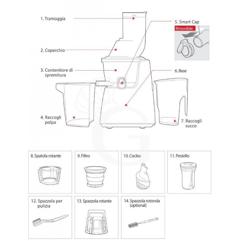 Estrattore di succo ad uso professionale 0,4 Kw, 65 rpm