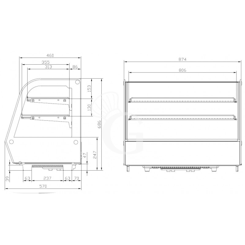 Vetrina Refrigerata da banco 160 LT 0°C/+12°C L 880 mm x P 568 mm x H 686 mm