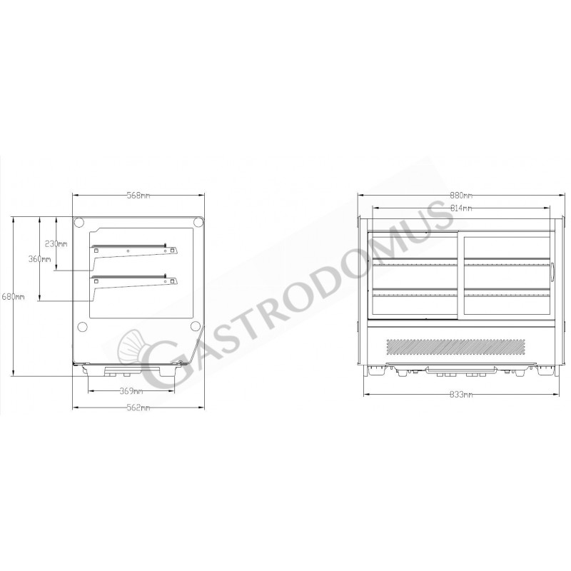 Espositore refrigerato da banco ventilato 160 LT luce interna a LED L 880 mm x P 568 mm x H 686 mm