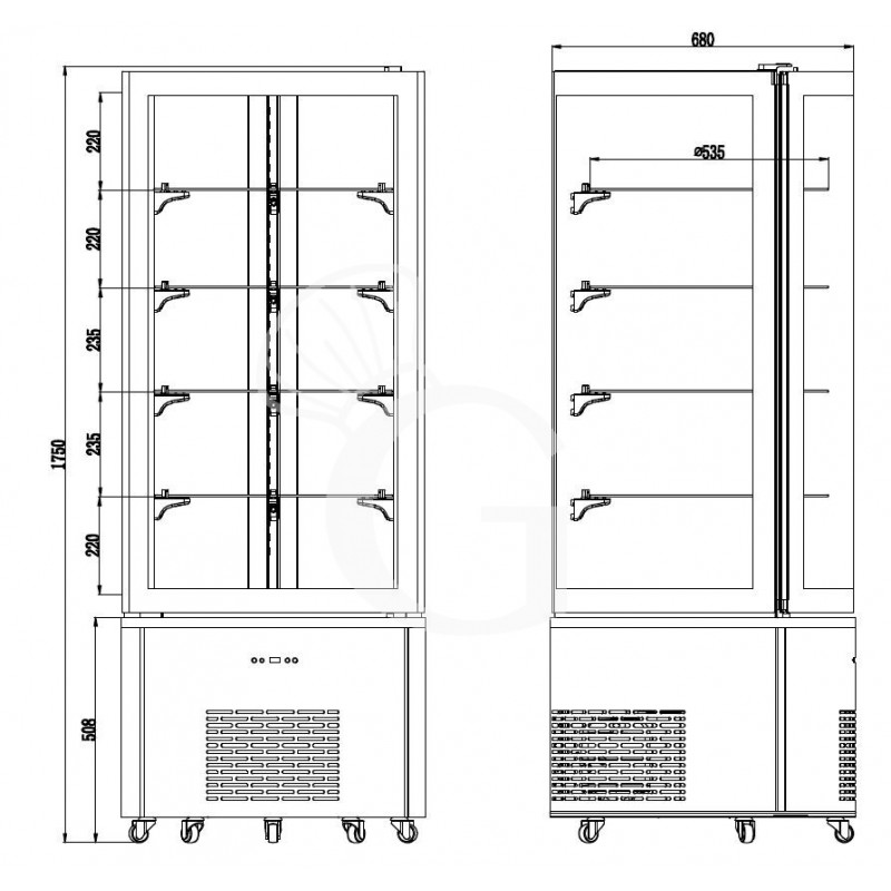Vetrina Pasticceria Refrigerata Ventilato 360 LT +2°C/+8°C